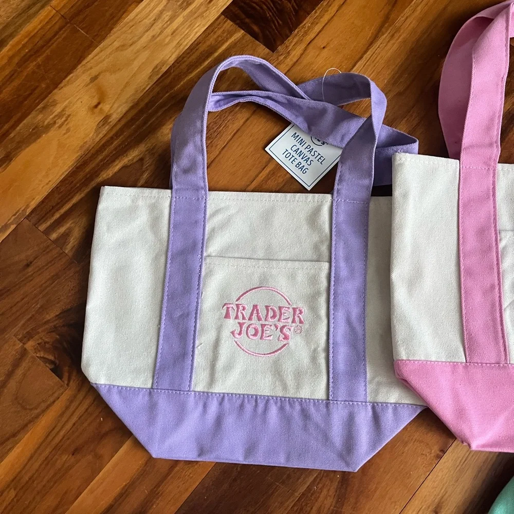 Trader Joe’s Pastel Mini Canvas Tote Bag Set, all 4, NEW